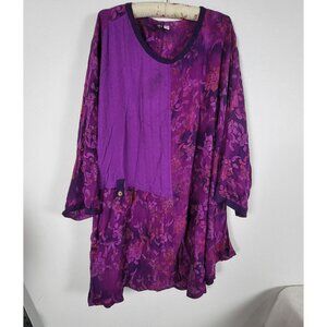 On The Plus Side by Making It Big Purple Patchwork Floral Long Sleeve Tunic 4X